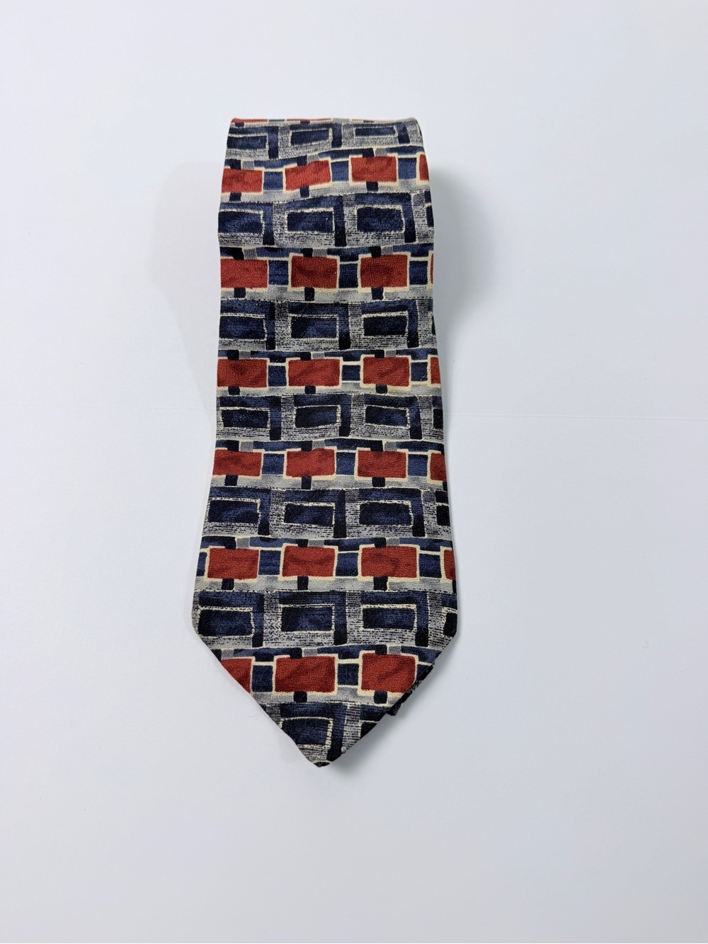 Henry Grethel Men’s Geometric Necktie Red Blue Abstract Pattern Classic Vintage